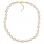 Preview: Kette 12mm Perlen seidig-weiß und 5mm goldfarbene Kunststoffperlen 80cm, ohne Dekoration