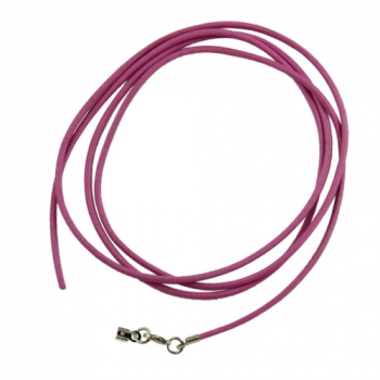 Lederband Rundschnur Rindleder 2mm pink gefärbt mit 1x Verschluss silberfarbig ca. 1m, ohne Dekoration