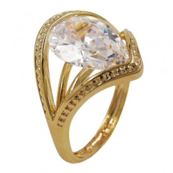 Ring mit 10x18mm großem Zirkonia in Tropfenform 3 Mikron vergoldet Ringgröße 58, ohne Dekoration