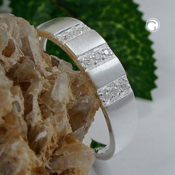 Ring 5mm mit 9x Zirkonias weiß seidenmatt Silber 925 Ringgröße 54