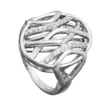 Ring 20mm mit vielen Zirkonias glänzend rhodiniert Silber 925 Ringgröße 58, ohne Dekoration