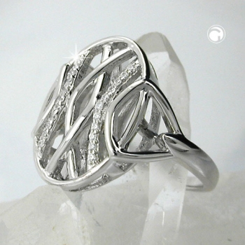 Ring 20mm mit vielen Zirkonias glänzend rhodiniert Silber 925 Ringgröße 58
