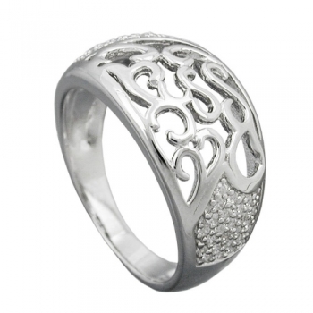 Ring 10mm mit Zirkonias glänzend rhodiniert Silber 925 Ringgröße 62, ohne Dekoration