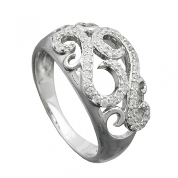 Ring 11mm floral mit vielen Zirkonias glänzend rhodiniert Silber 925 Ringgröße 54, ohne Dekoration
