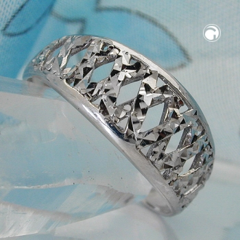 Ring 9mm Muster ausgestanzt glänzend diamantiert rhodiniert Silber 925 Ringgröße 61